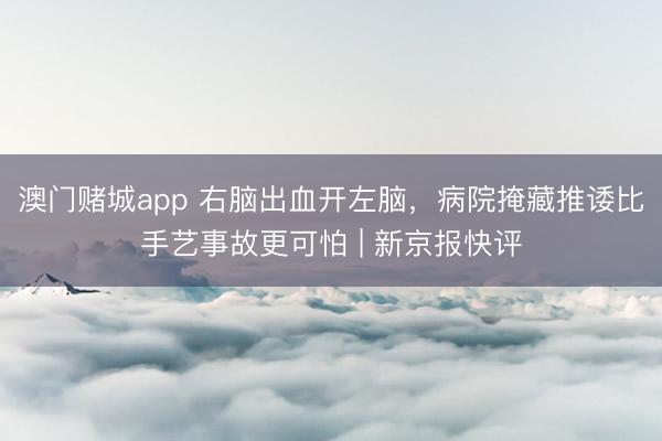 澳门赌城app 右脑出血开左脑,病院掩藏推诿比手艺事故更可怕 | 新京报快评