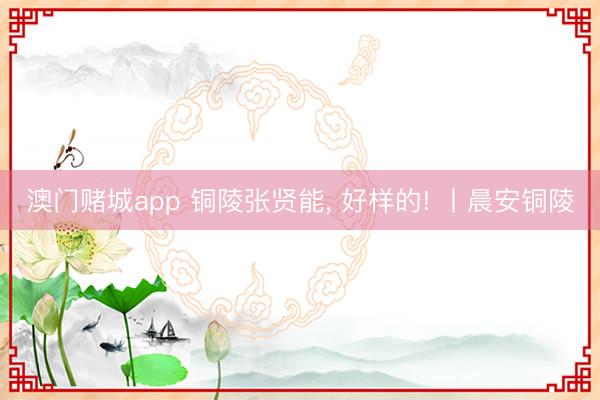 澳门赌城app 铜陵张贤能， 好样的! 丨晨安铜陵