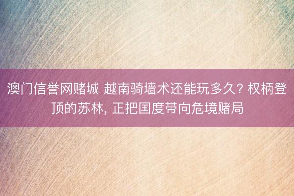 澳门信誉网赌城 越南骑墙术还能玩多久? 权柄登顶的苏林， 正把国度带向危境赌局