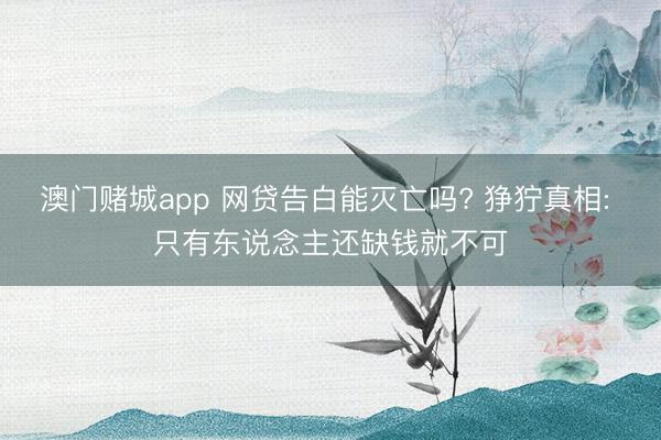 澳门赌城app 网贷告白能灭亡吗? 狰狞真相: 只有东说念主还缺钱就不可